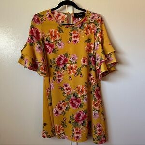 Yellow and floral mini dress - Size L